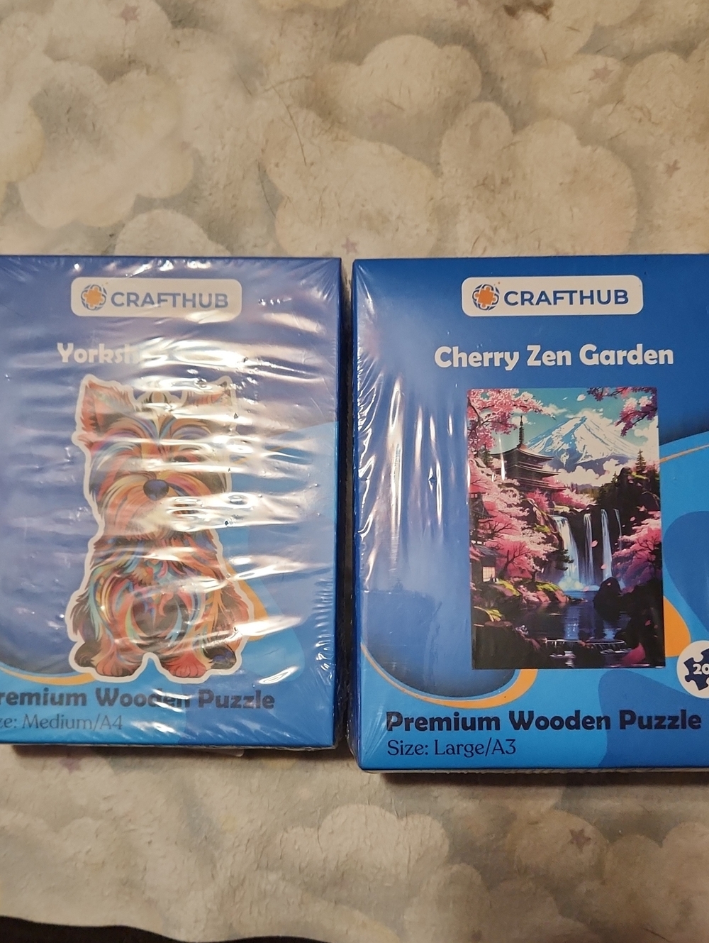 Blue Premium Wooden Wall Decor Puzzle - Cherry Zen Garden & Yorkie